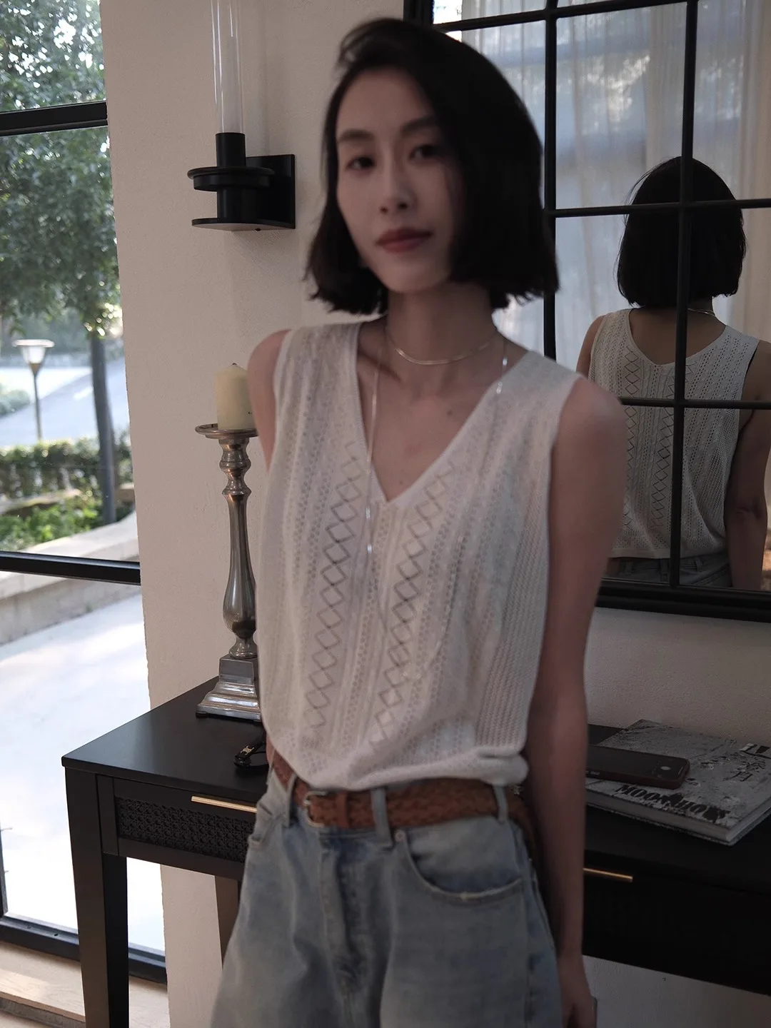 

Новый корейский прямой жилет из смесового шелка с вырезами, осень 2025, люксовый, индивидуальный, базовый, irt