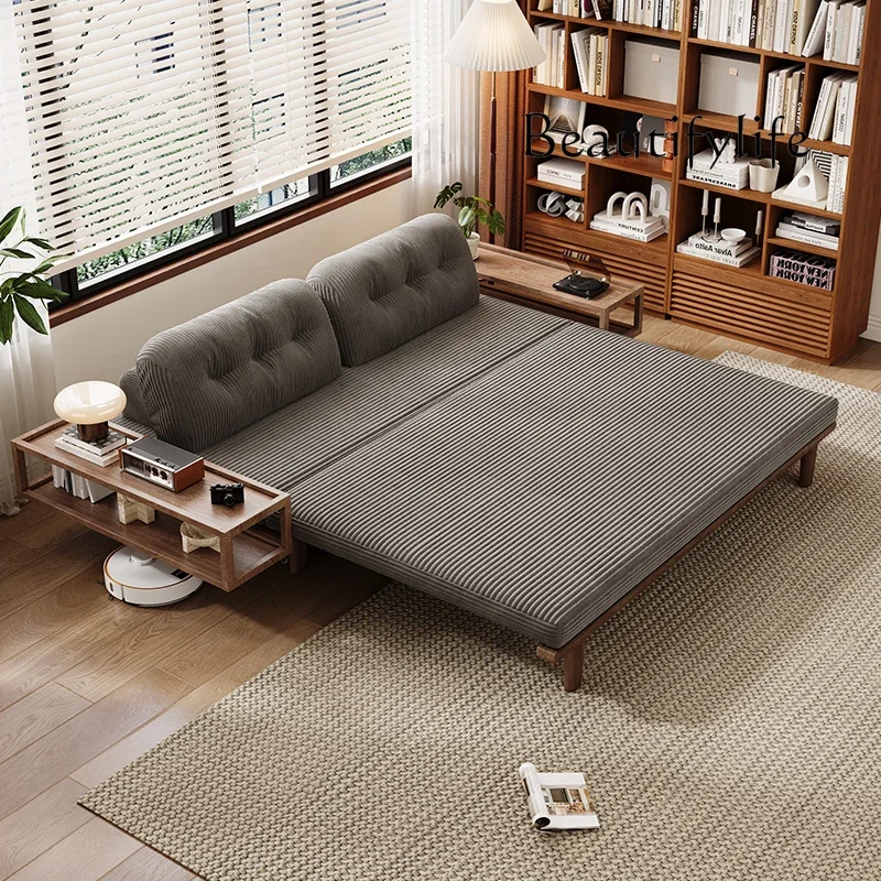 

Solid wood sofa bed folding dual-purpose small apartment living room multi-functional storage bed movable retractable bed