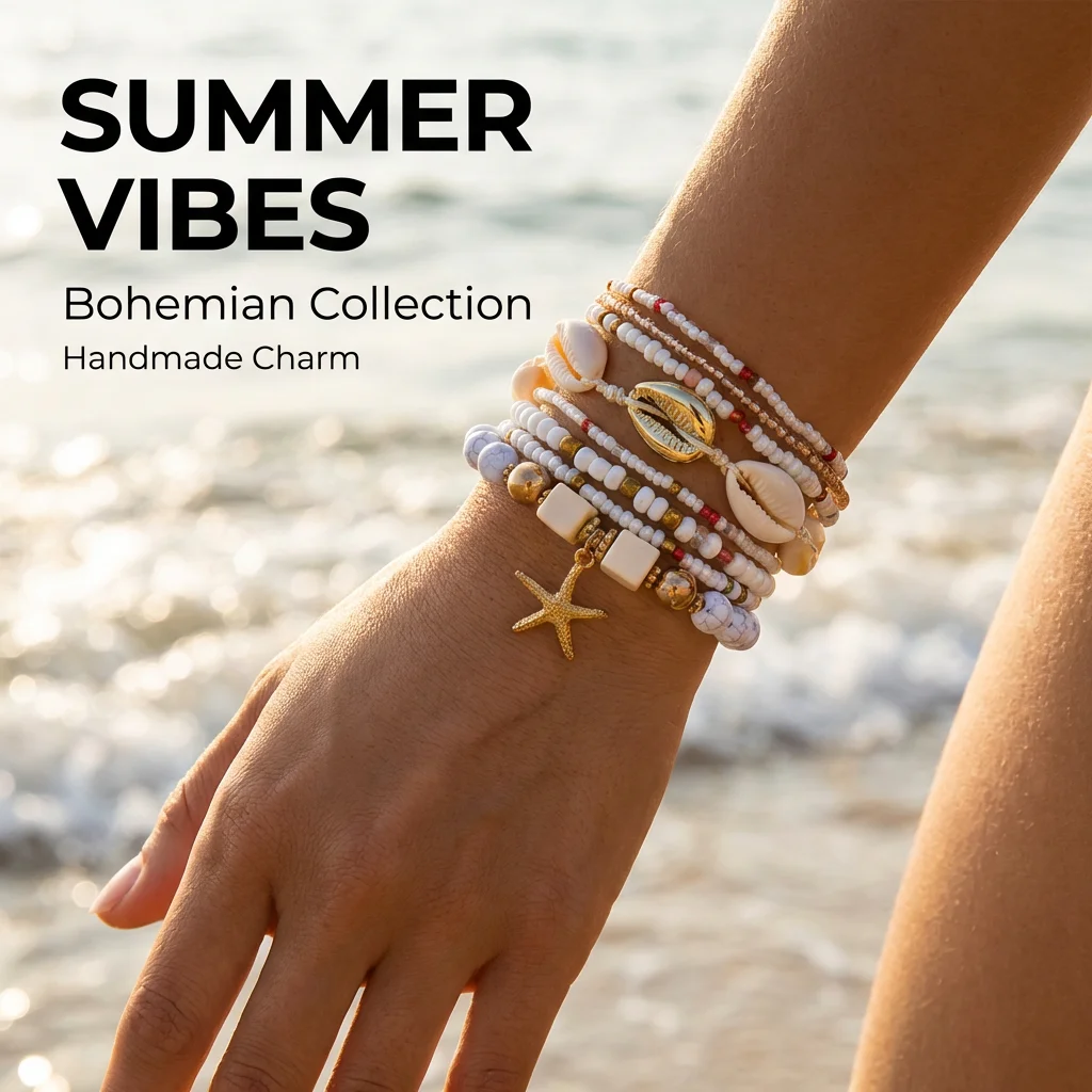 Böhmisches Mehrschichtiges Perlen-Armband-Set für Frauen Sommer Ozean Strand Seestern Charm Armband Urlaub Handschmuck Geschenk – Detail 2