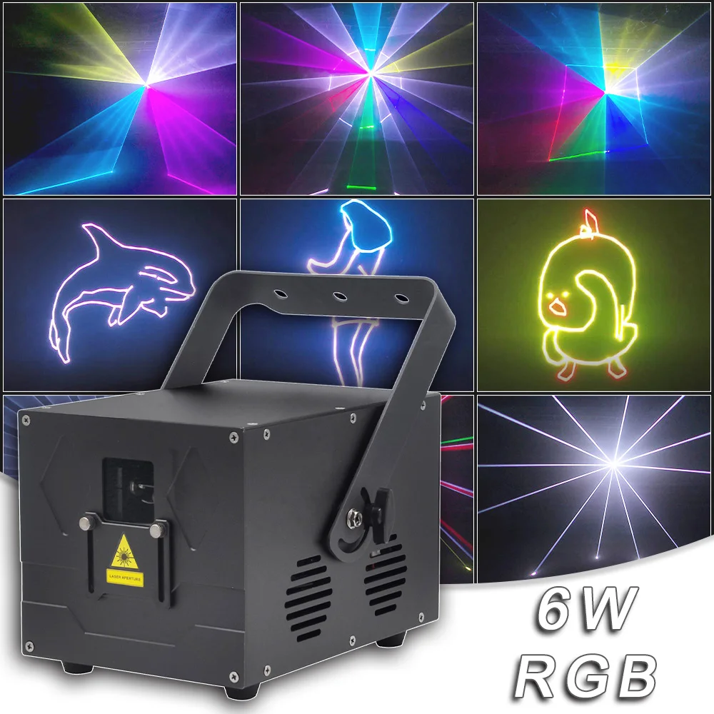 ILDA RJ45 Laser Projector 6W Animation RGB Beam Xmas Professional Stage Lighting DMX For Bar Nightclub Concert Party Dj Disco