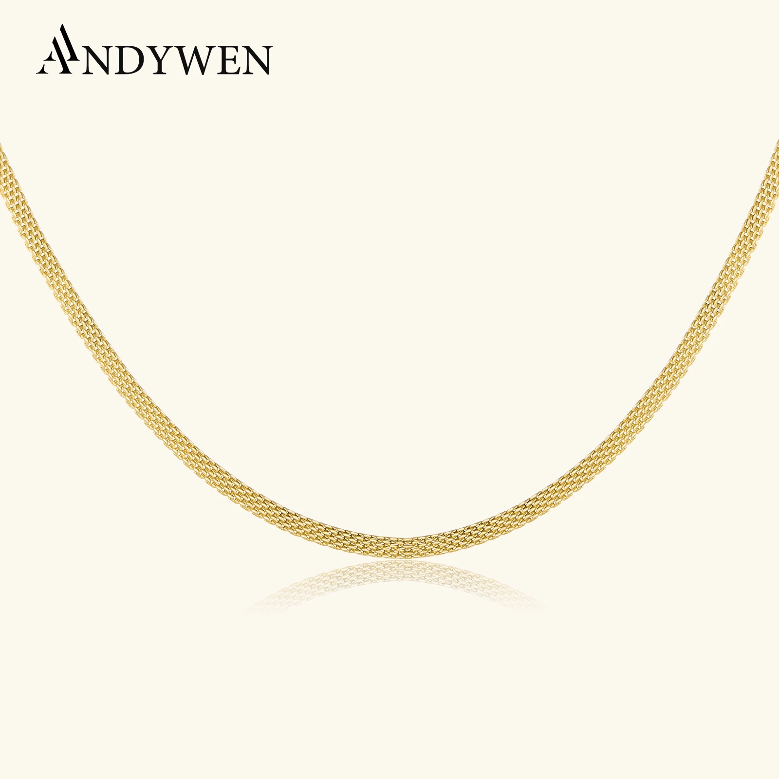 

ANDYWEN стерлингового серебра 925 пробы, золото, тканая цепочка на запястье, ожерелье, браслет, женские роскошные длинные ювелирные изделия, ювелирные изделия в стиле рок-панк для женщин