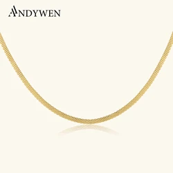ANDYWEN 925 Sterling Silver Gold Woven Twrist Chain Necklace Bracelet Women Luxury Long Slme Jewelry Rock Punk Jewels For Women