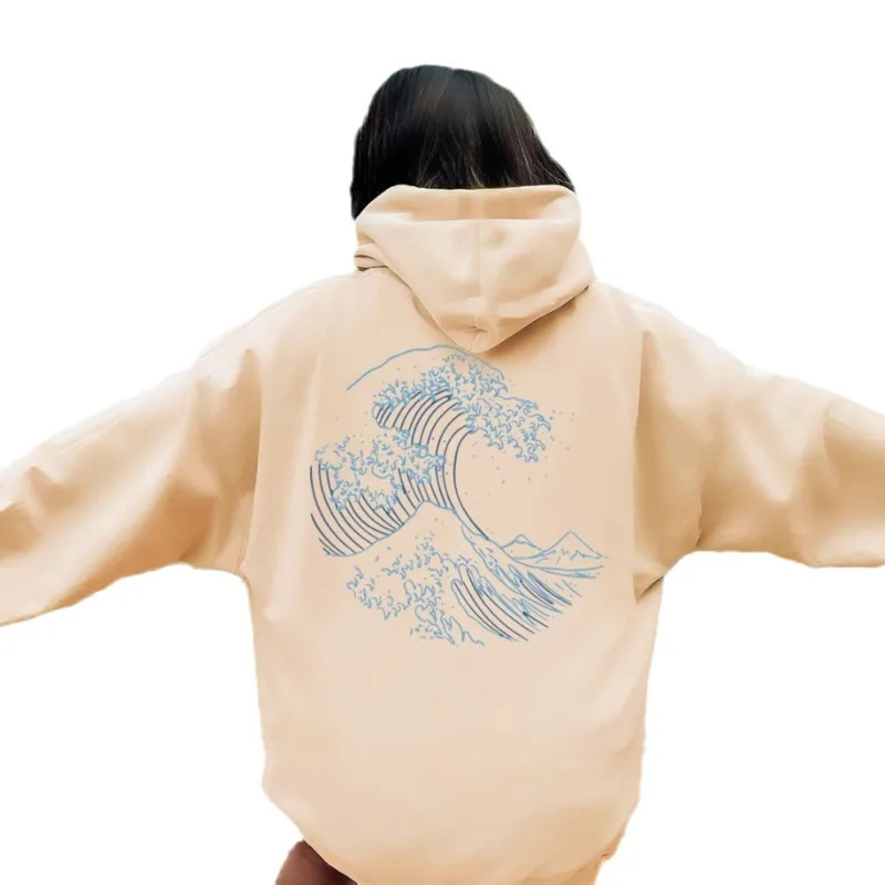 Wave Letter Hoodie Women 2024 European And America Pattern Hoodie Plain Printed Letter Hoodie Oversized Hoodies Pullover Top New