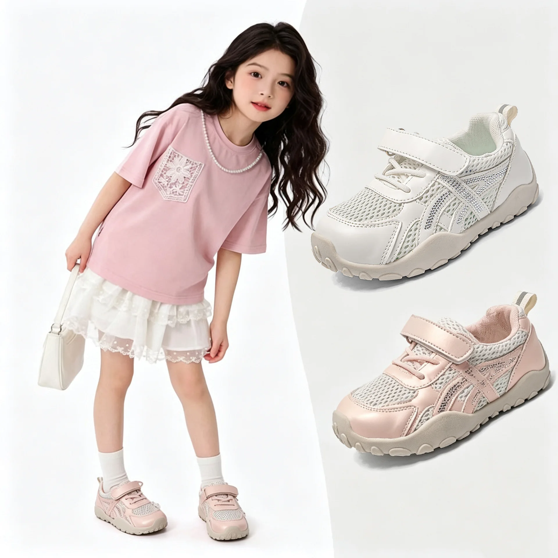 Children Sneakers Girls Fashion Autumn New All-match Mesh Shoes Ligth-weight Running Shoes Size 26-37