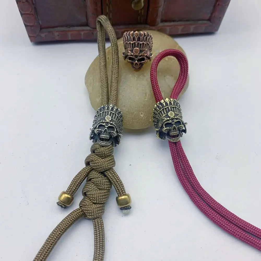 

African Tribal Chieftain Brass EDC Skeleton Pendant Crown Manual Brass Crown Skull Beads Copper Creative Hand String