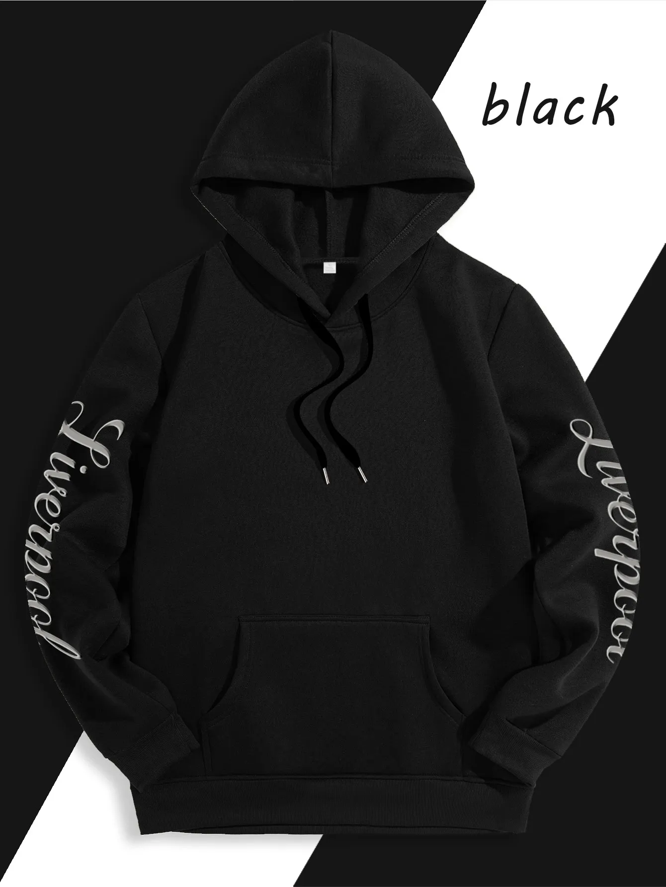 Men Sport Hip Hop Hoodie, Liverpool Lettering Text Graphic, Fleece Lined Sweatshirt for Urban Street Style and Cold Weather
