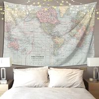 Vintage World Map 1901 Tapestry Art Wall Hanging Aesthetic Home Decor Tapestries for Living Room Bedroom Dorm Room