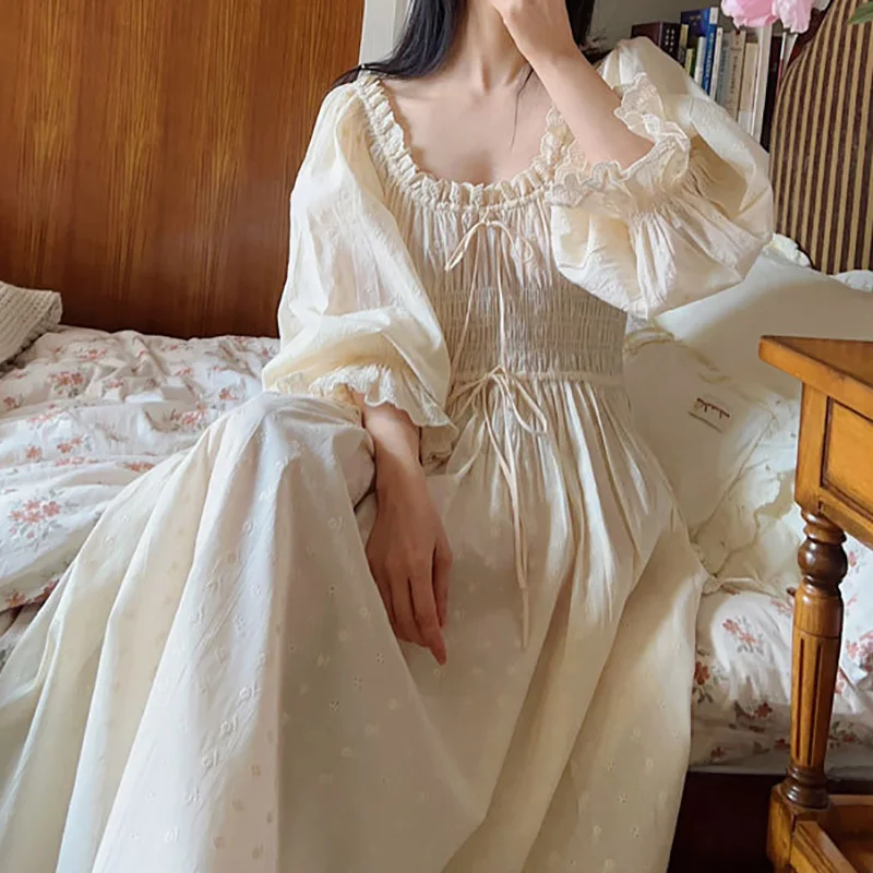 

Прочная хлопковая ночная сорочка с вышивкой во французском стиле, красивая, в стиле ретро-принцессы, для весны и лета