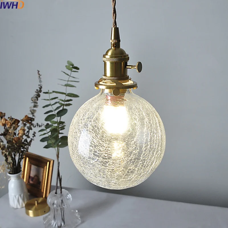 

IWHD Copper Glass LED Pendant Light Fixtures Dining Living Room Bedroom Home Decor Modern Hanging Lamp Luminaire Lamparas