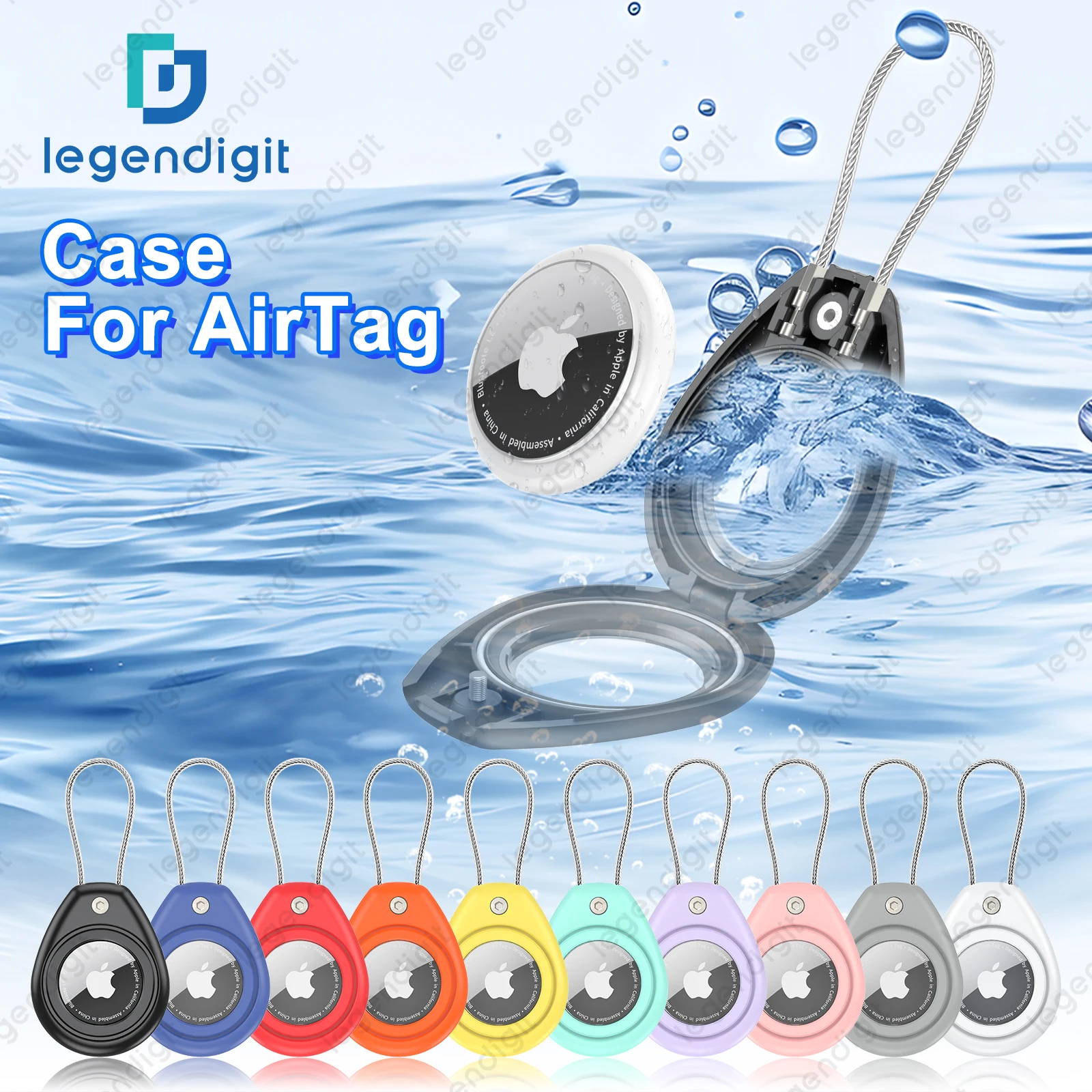 Waterproof AirTag Secure Holder Keychain Anti-Scratch Air Tag Lock Case with Wire Cable for Apple Pets Keys Item Finder Tracker