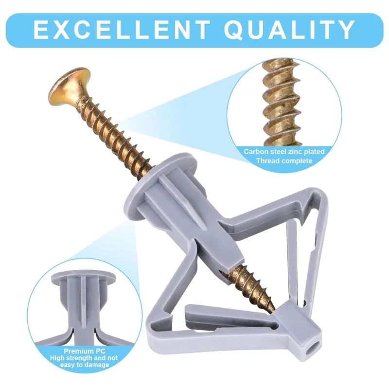 100pcs Drywall Anchor Kit Aircraft Type Expansion Pipe Gypsum Board Expansion Plug Butterfly Shaped Hollow Wall Expansion Nail