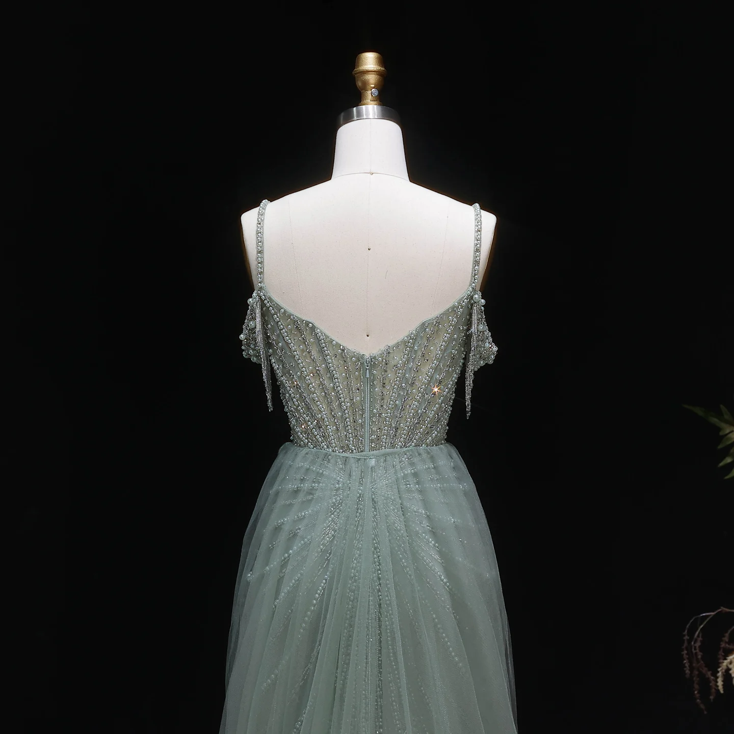 Sharon Said Luxuriöses Perlenbesetztes Meerjungfrauen-Abendkleid mit Off-Shoulder-Design, Quasten-Überrock, Arabisches Damen-Abendkleid SS121, Maßanfertigung – Detail 23