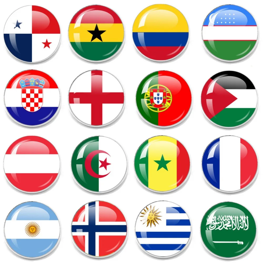 Broche de cabujón de cristal con bandera nacional, Zelanda, España, Cabo Verde, Senegal francés, Noruega, Argentina, Argelia, Austria, Pin portugués, regalo