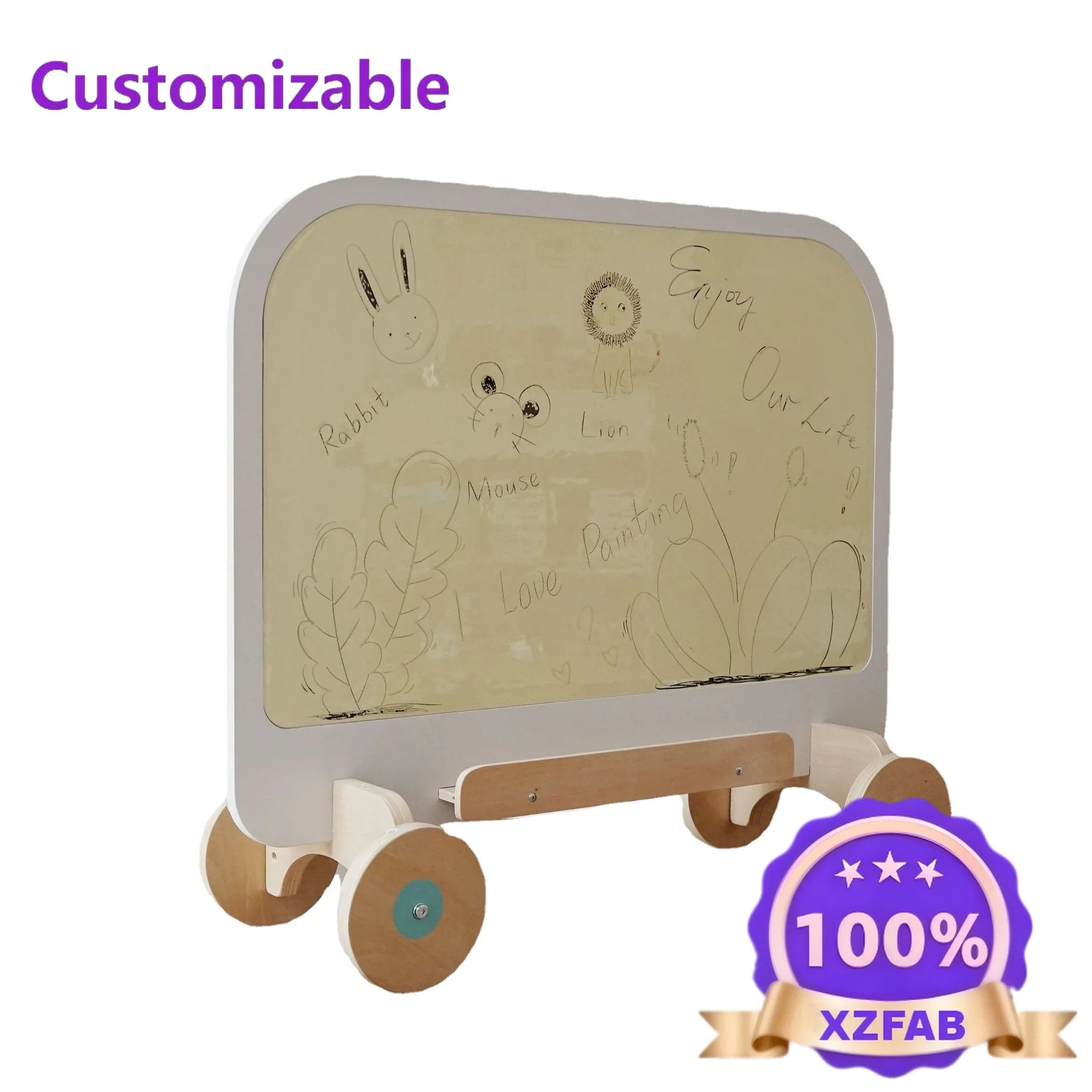 Factory Direct 2026 Korean children's room floor-to-ceiling bookshelf wooden rabbit picture book rack painting board two-in-one