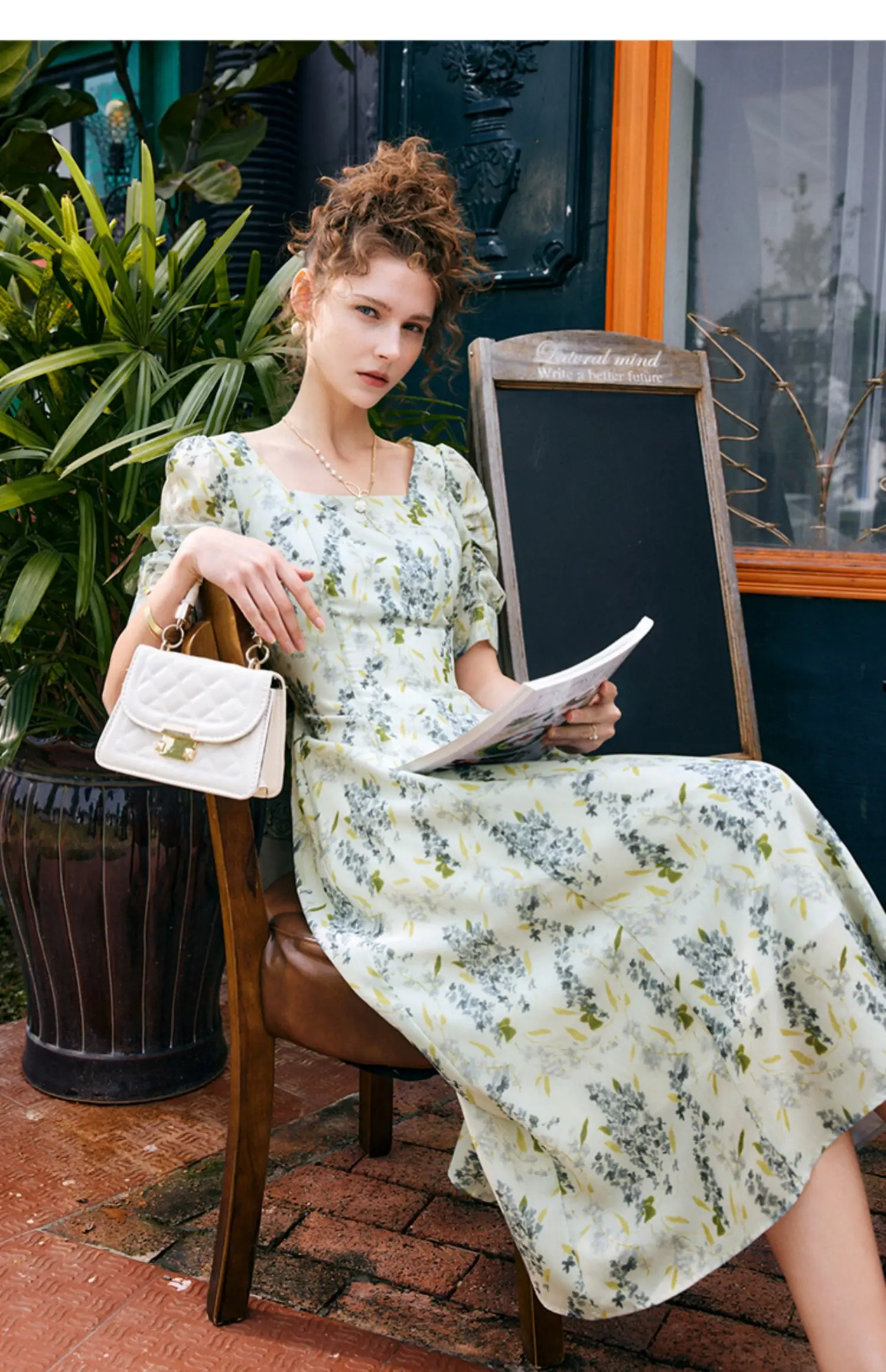 

OLrain Elegant Womens Floral Dresses 2025 Fashion French Square Collar A-Line Puff Bowknot Lace-Up Waist Casual Dress O22XL01026