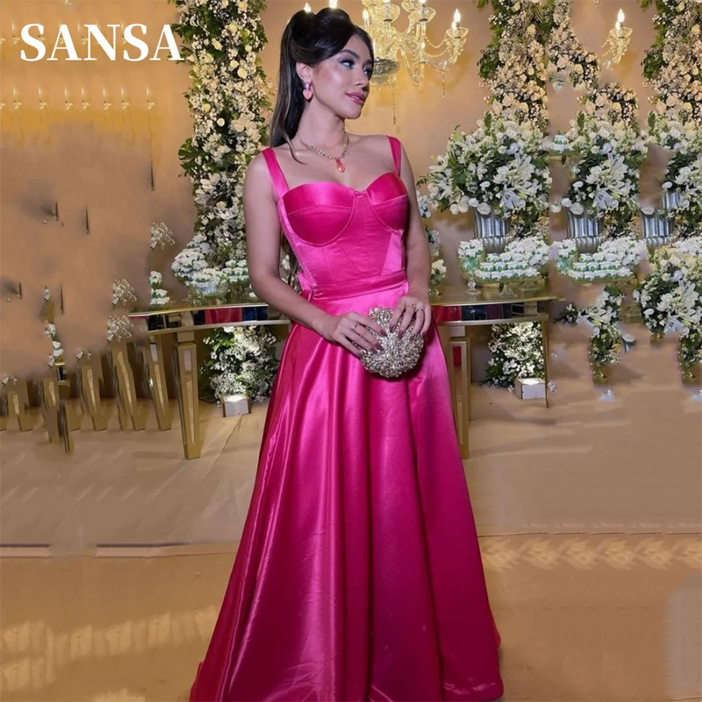 

Sansa Elegant A-line Satin Prom Dress Grace Spaghetti Strap فساتين سهره فاخره 2023 Sleeveless Thick Satin Vestidos De Noche