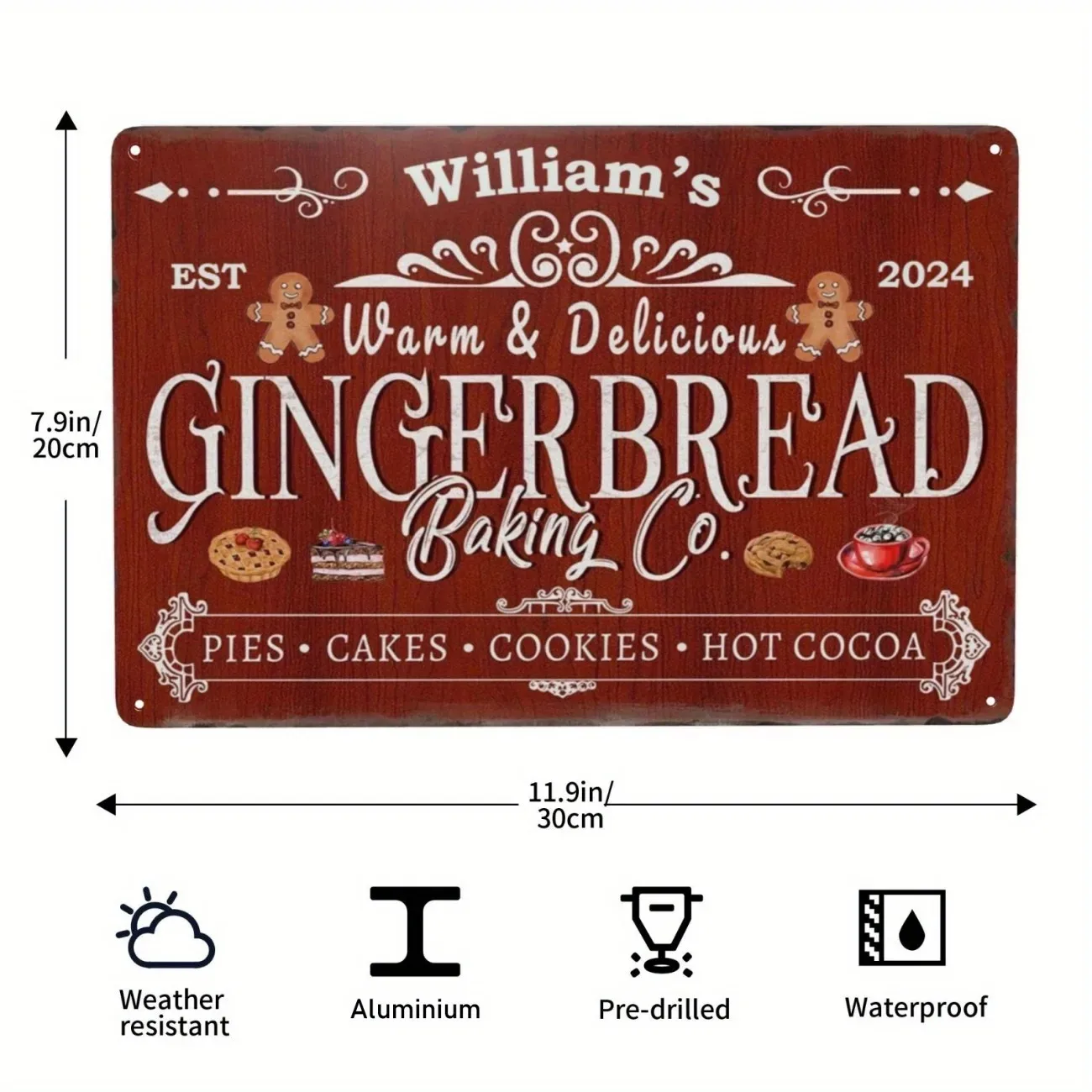 1pc Personalized Gingerbread Baking Co. Aluminum Sign Custom Family Name Farmhouse (Decoration Only)Kitchen Decor view 2