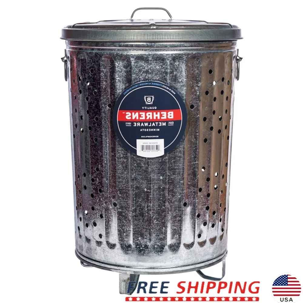 

20 Gallon Galvanized Steel Outdoor Compost Can with Lid Portable Handles Air Vents Weather Resistant Durable Trash Receptacle