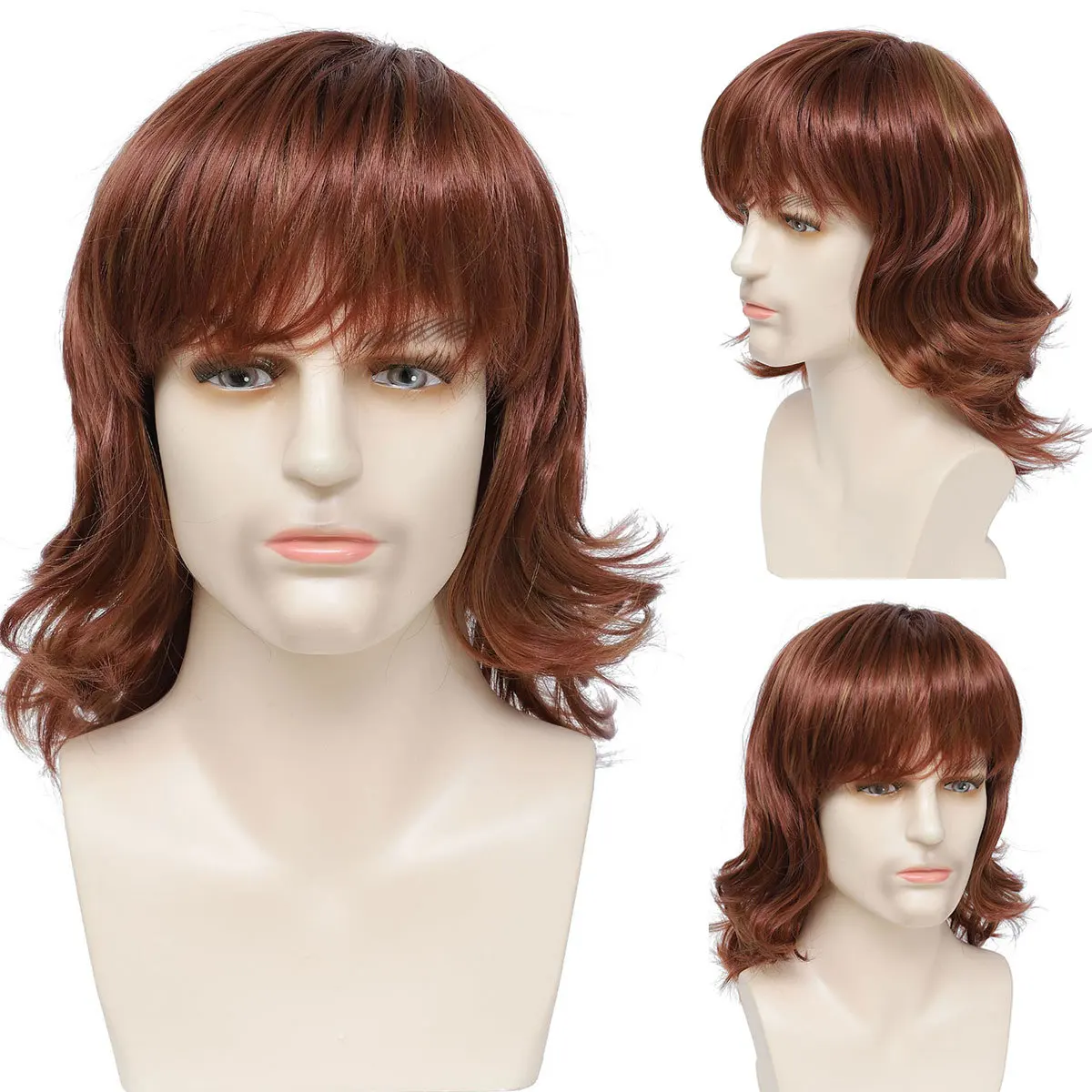 

Cross border European and American men's shoulder length shoulder length broken hair brown fake headband-Synthetic fiber wig
