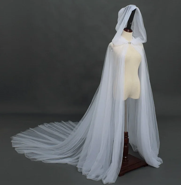 Disfraz de Halloween para mujer, capa de tul con capucha, color negro, blanco y rojo, longitud hasta el suelo, vestido de boda