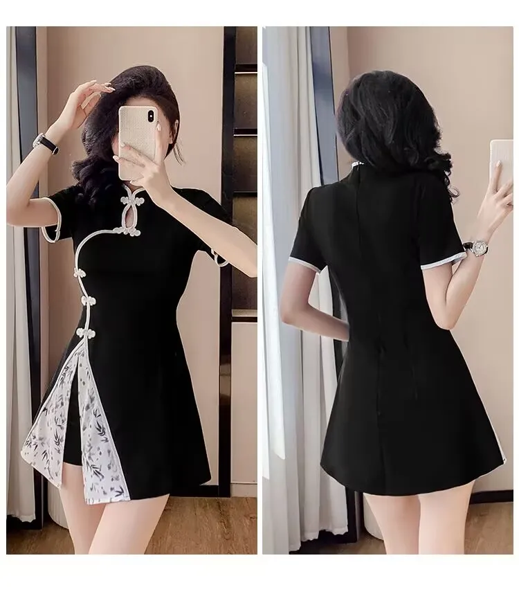 New In Matching Sets Two-Piece Cheongsam Short Dress Retro Chinese Style Tops and Shorts Suit New Improved Design for Women image 2