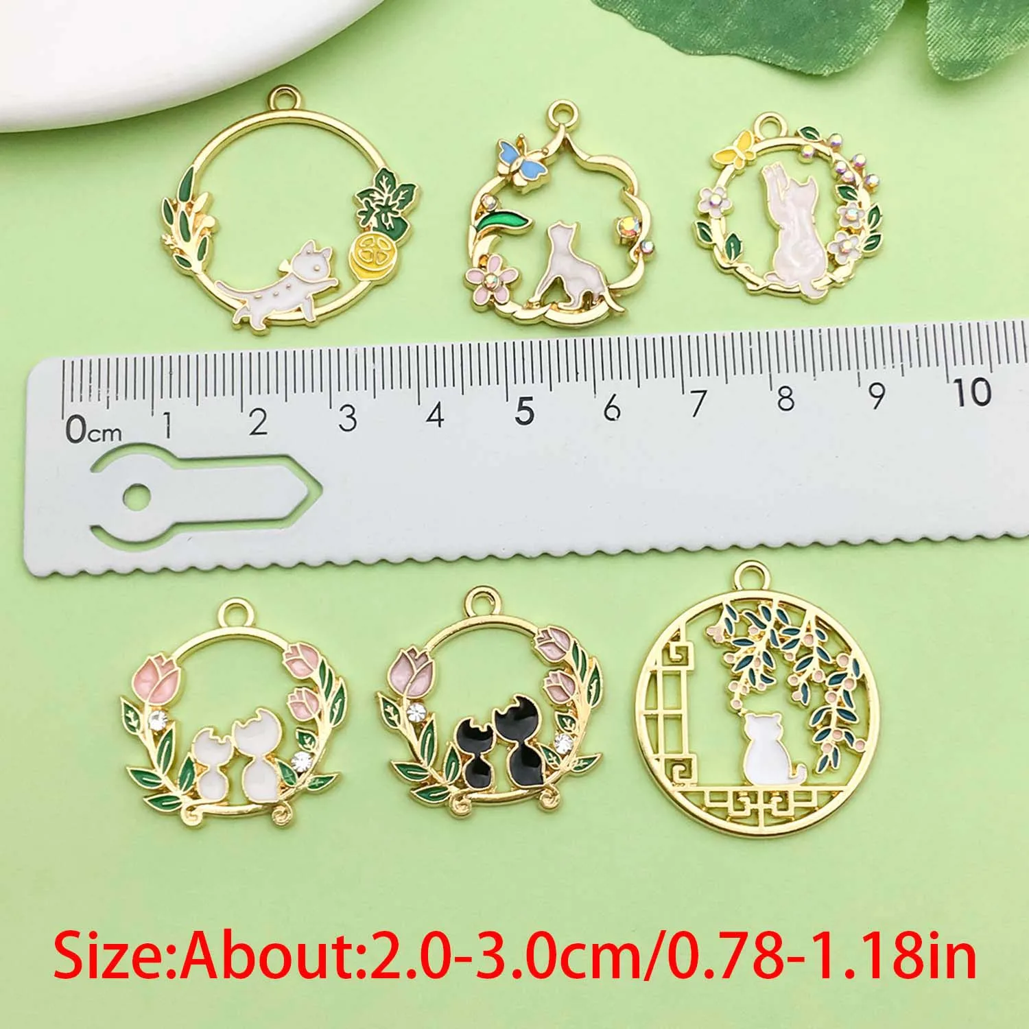 10pcs Colorful Enamel Cute Cartoon Cat Design Charms Alloy Flower Pendants for DIY Bracelet Necklace Jewelry Making Accessories
