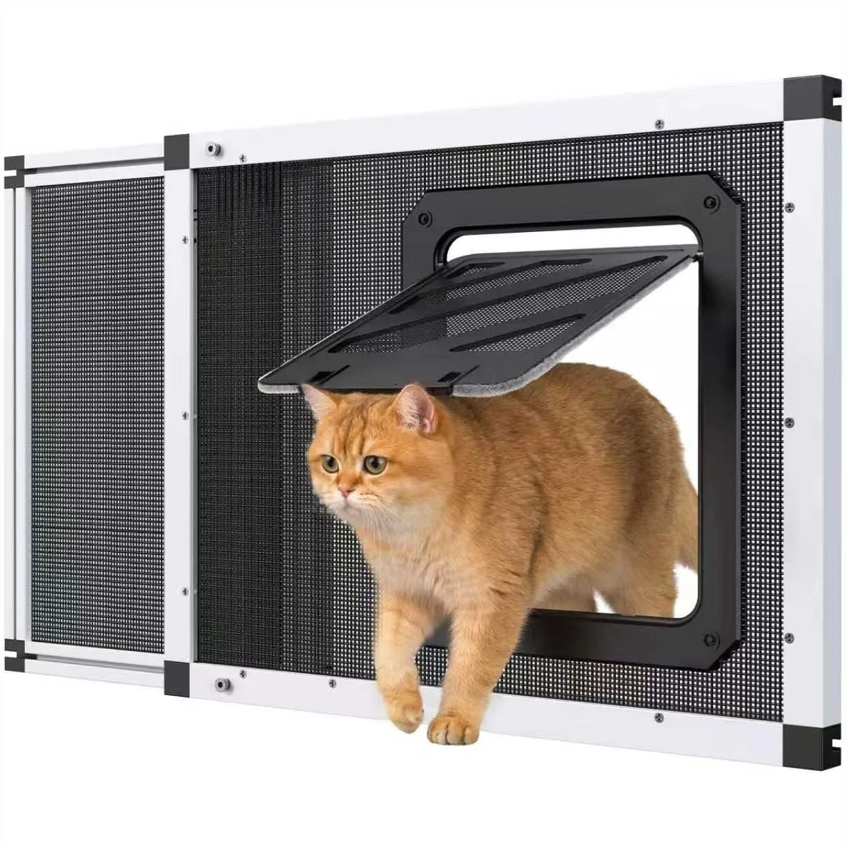 

Adjustable Cat Door For Window 22-28.5 Inch, Stainless Steel Mesh Pet Door Insert With Magnetic Closure For Sliding Windows