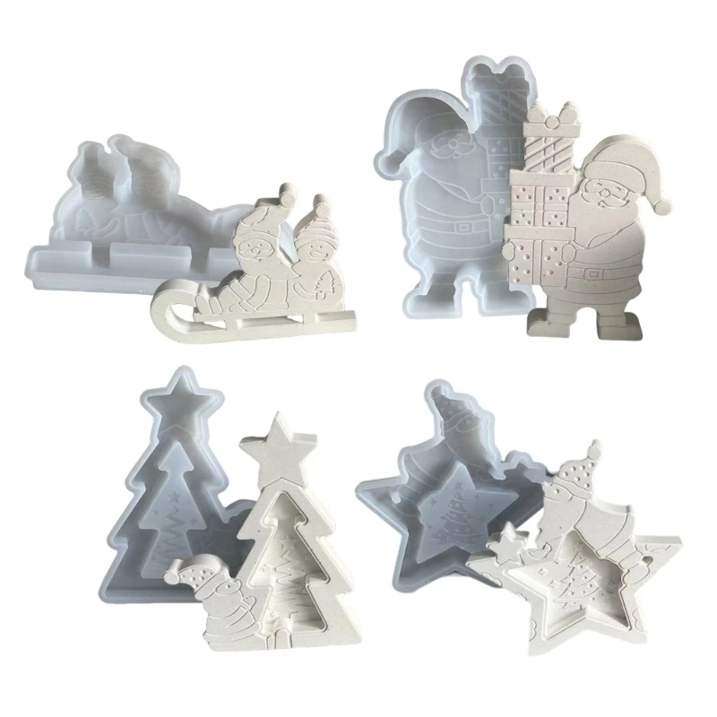 4Pcs Heat Resistant Silicone Jewelry Mold Christmas Themed Home Decoration Mould Handmade Santa Themed Ornament Molds