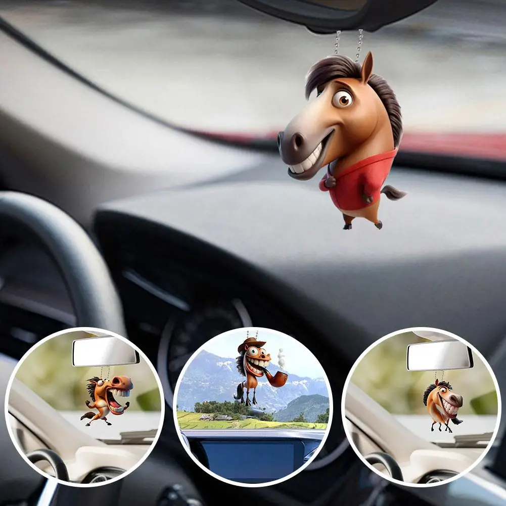 

Creative 2D Big Mouth Horse Keychain Cute Funny Horse Pendant Rearview Gift Hanging Mirror Auto Ornament Acrylic M1T2