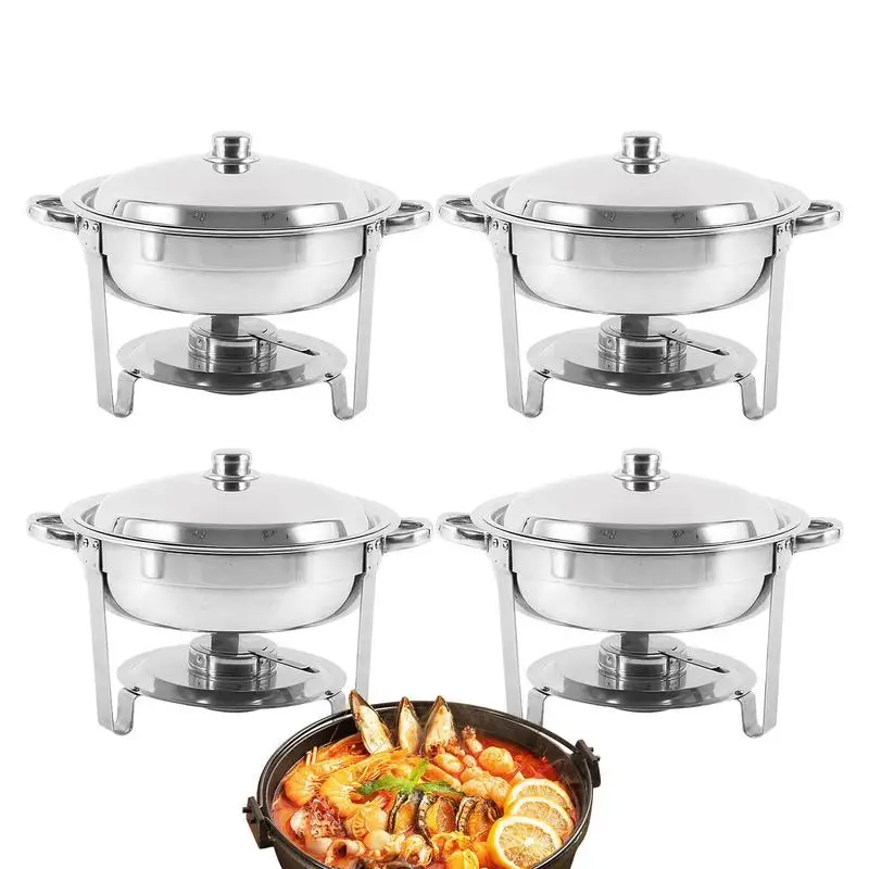 Chafing Dish Buffet Set Stainless Steel Buffet Chafer Buffet Servers With Lid & Holder Set Of 4 Detachable Food Trays Buffet