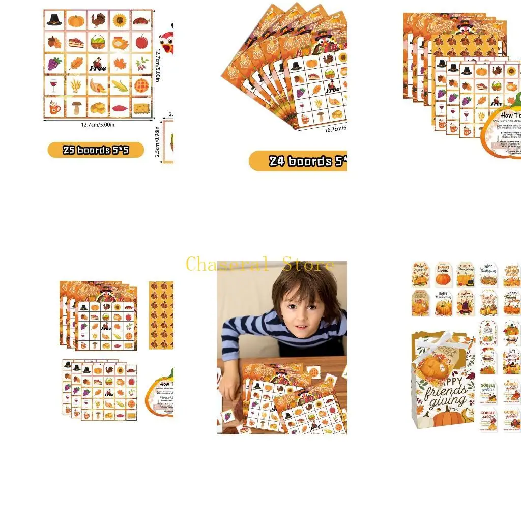 

E7CE Интерактивная игра в бинго на День Благодарения, набор игральных карт для образовательного развлечения в классе и сближения