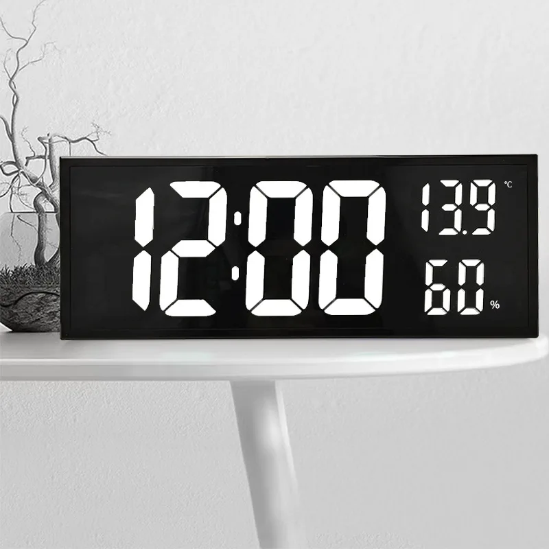 16Inch Digital Wall Clock with Remote Control Temperature Humidity Night Mode Table Clock 12/24H Electronic Wall-mount LED Clock