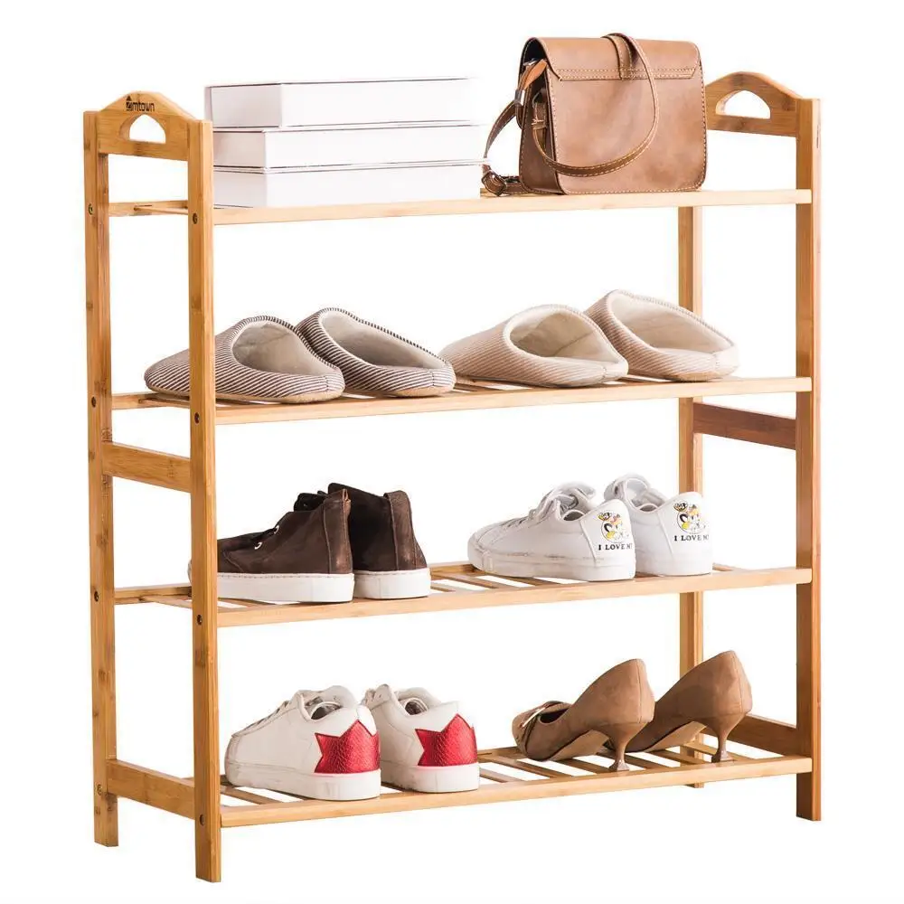 Natural bamboo bench 4-layer shoe storage rack