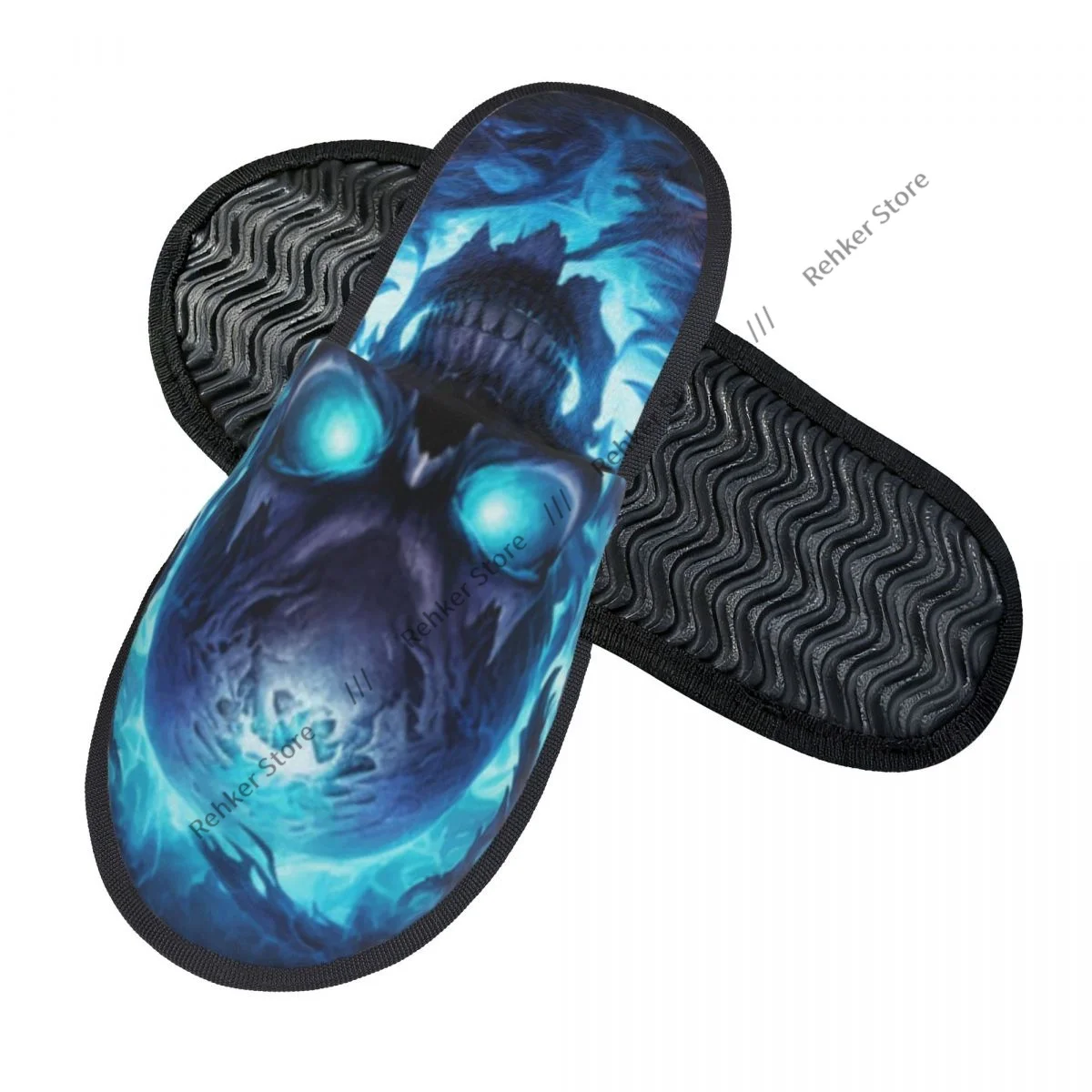 Home Slippers Indoor Bedroom Slipper Human Skull In Fire Flames Flip Flops Autumn Winter Furry Plush Shoes