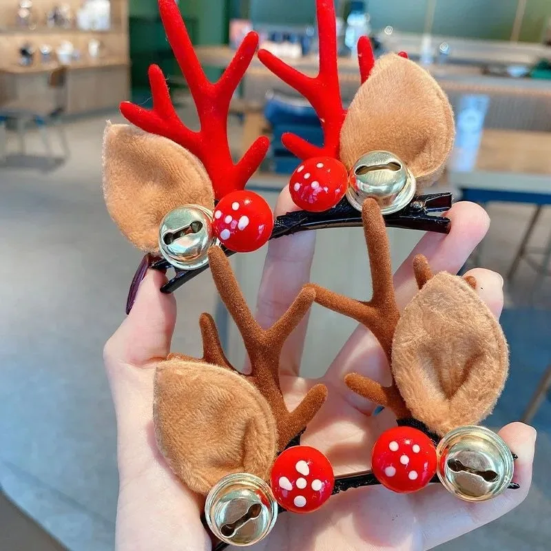 Pince à cheveux de Noël Kawaii pour enfants, épingles à cheveux d'oreille de wapiti, barrettes en bois de cerf, accessoires mignons, fête de festival, femmes et filles, nouvel an, 2 pièces