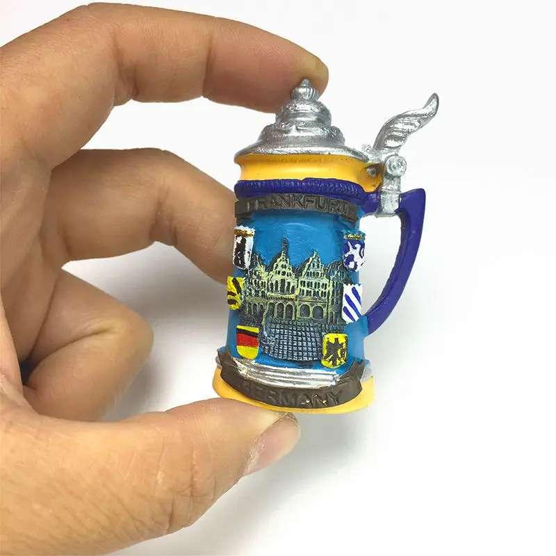 

Cute 3D Resin Germany Frankfurt Beer Mug Refrigerator Magnets Aimants Frigo Imanes Home Decor Room Decoration Buildings Badges