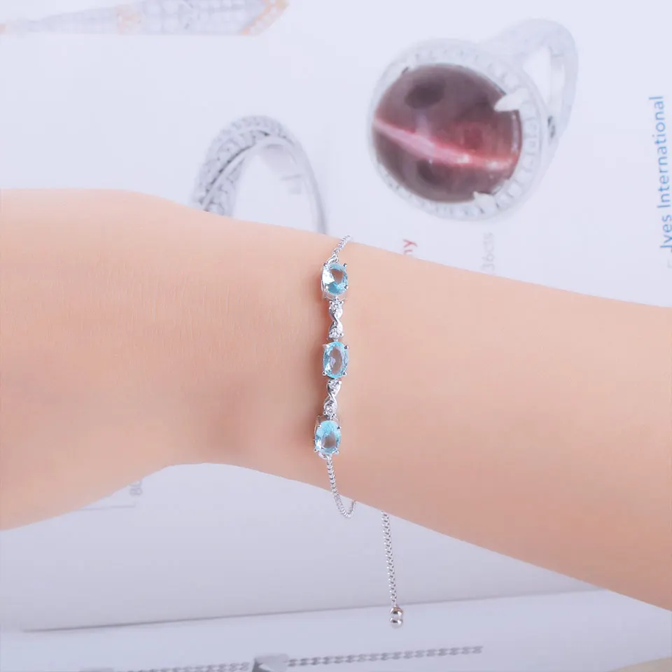 Nano Sky Blue Topaz Bracelet 5*7mm Bracelets Women Silver 925 Bangle  Adjustable Bracelet Engagement Birthday Gift  