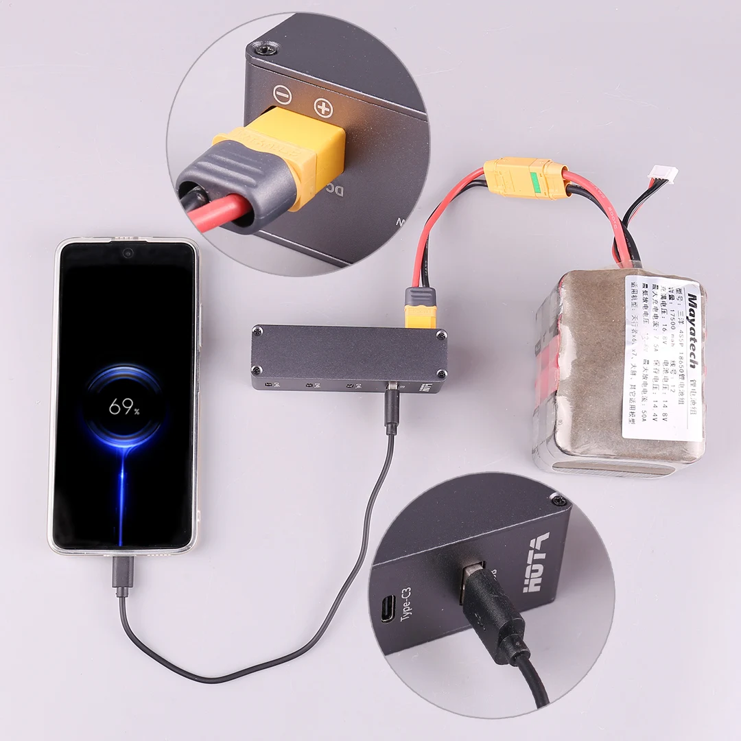 HOTA H24 245W GaN Nitrid AC Adapter P24 PD 248W USB Typ-C Ladegerät mit 3-6S XT60 Eingang