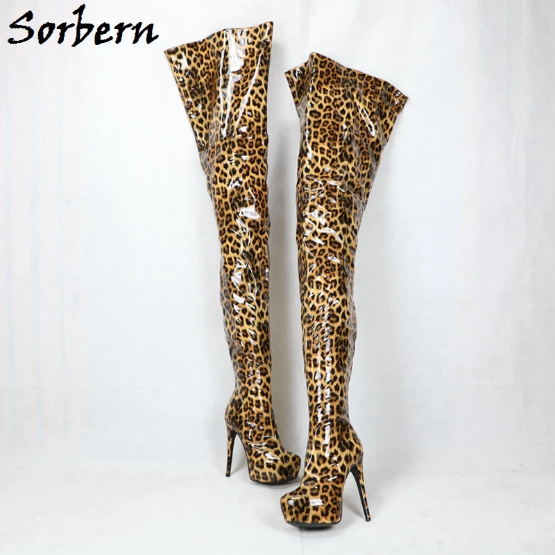 Sorbern stivali leopardati Super lunghi personalizzati donna stile Fetish Drag Queen 80Cm cavallo 120Cm piattaforma nascosta con stivale lungo con