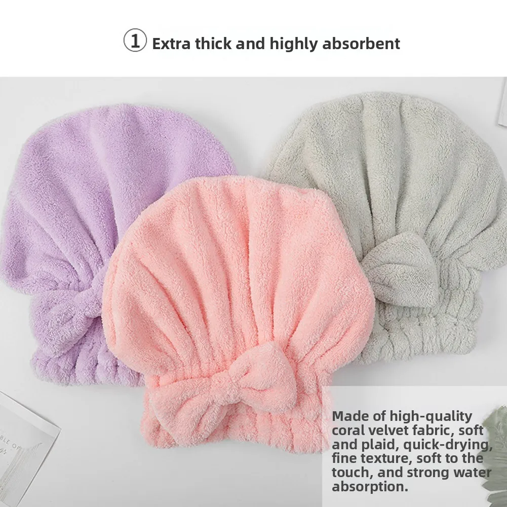 Hair Drying Cap With Bow-Knot Soft Ultra Absorbent Fast Drying Shower Cap Hair Turban Cap For Curly Thick Wet Hair For Long Hair