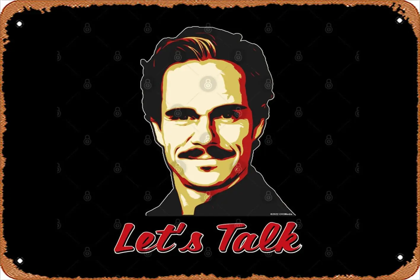 Logotipo retro de hojalata BETTER CALL SAUL, LETS TALK, LALO SALAMANCA (versión roja) Letrero metálico retro divertido y original, logotipo humorístico para la cueva de los hombres, película, música