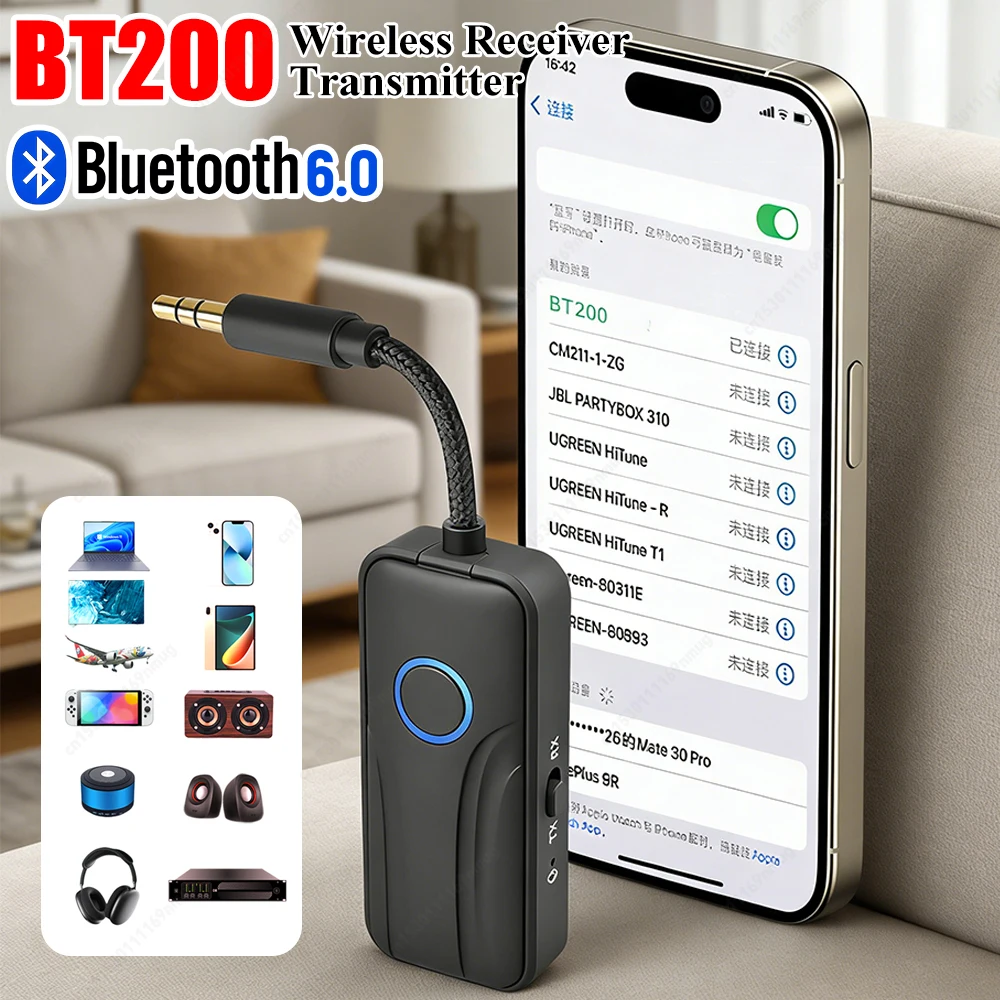 

BT6.0 Wireless Receiver Transmitter Multifunctional Car Audio Converter Transceiver Adapters For Flight TV Car Treadmill