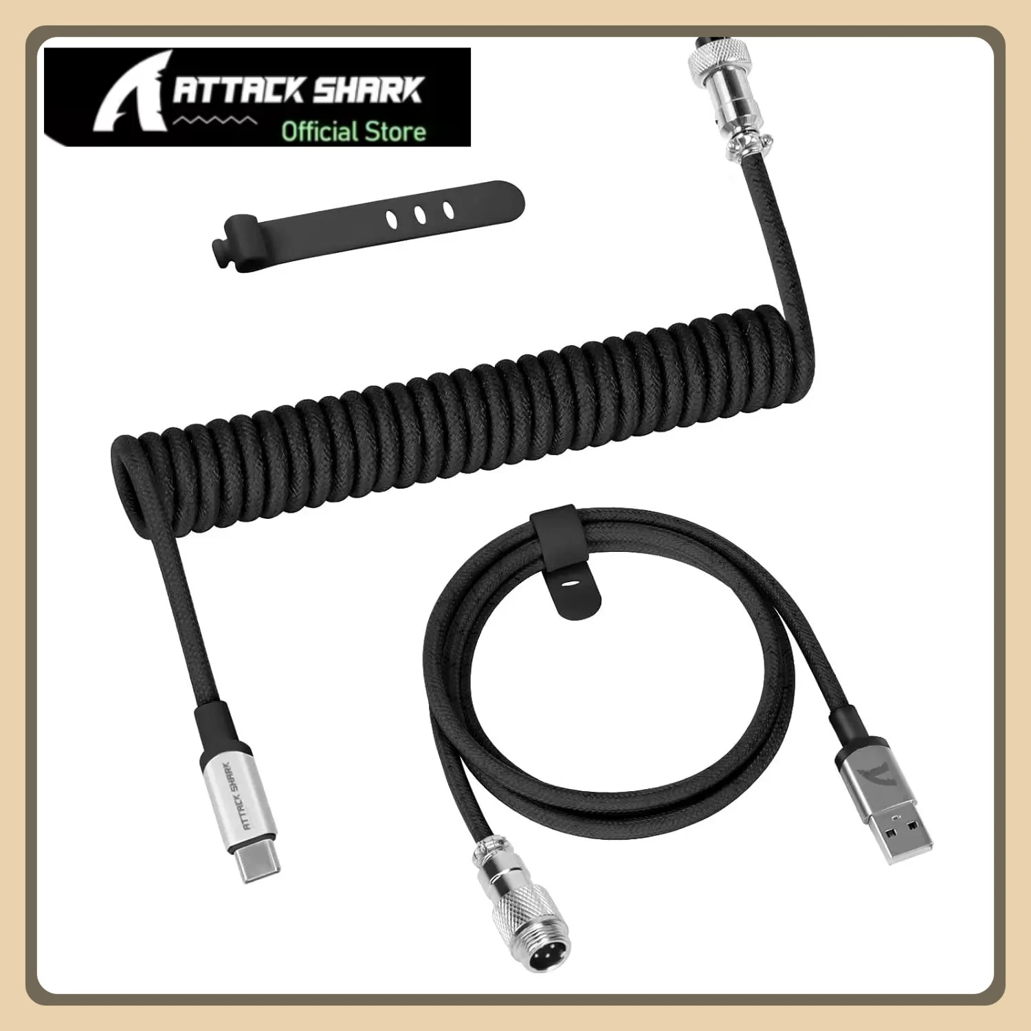 

New ATTACK SHARK C01 PRO Coiled USB C Cable for Gaming Keyboard, Custom Braided Double-Sleeved Mechanical Keyboard Charger Cable