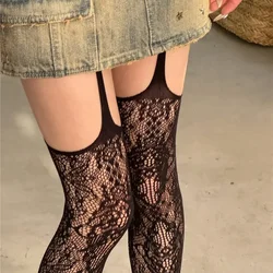 Hollow Out Lace Mesh Tights Pantyhose Lolita Japanese Fishnet Stockings Women Nylon Floral Print Sexy Summer Party Pantyhose