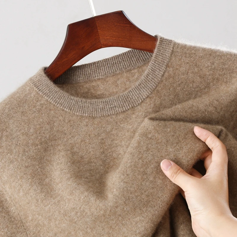 MVLYFLRT Мужской вязаный пуловер из 100% мериносовой шерсти с круглым вырезом и длинными рукавами, теплый