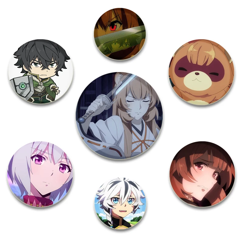 Anime Characters Naofumi Iwatani/Motoyasu Kitamura/Itsuki Kawasumi/Raphtalia Badge Button Pins Snap-on Brooch for Clothes Decor