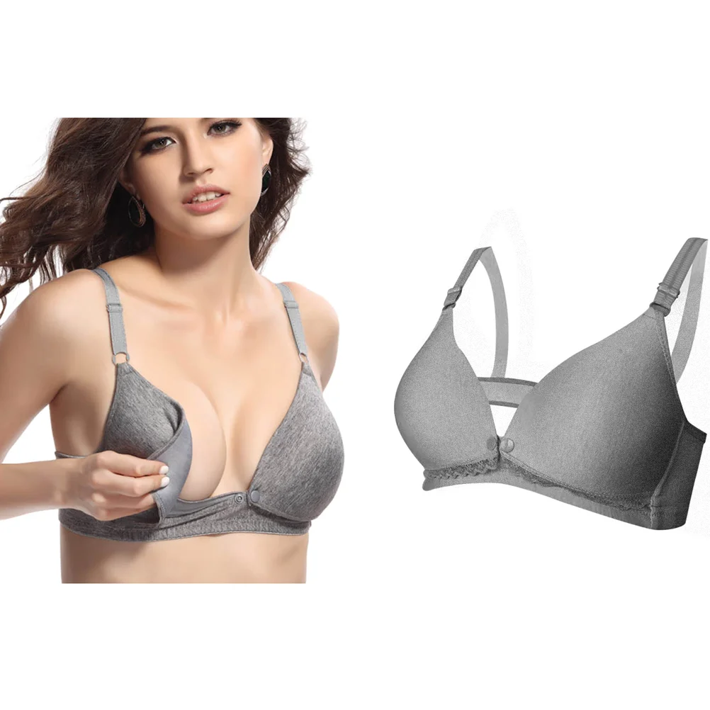 

Front Button Nursing Bra Silver Gray Seamless Comfortable Breastfeeding Maternity Bra Adjustable Strap Pregnant Women Sleep
