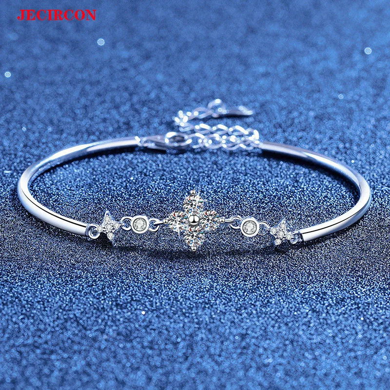 

JECIRCON Women‘s S925 Sterling Silver Bracelet with Moissanite, Korean Style Luxury Inspired Gemini Design, Adjustable Chain