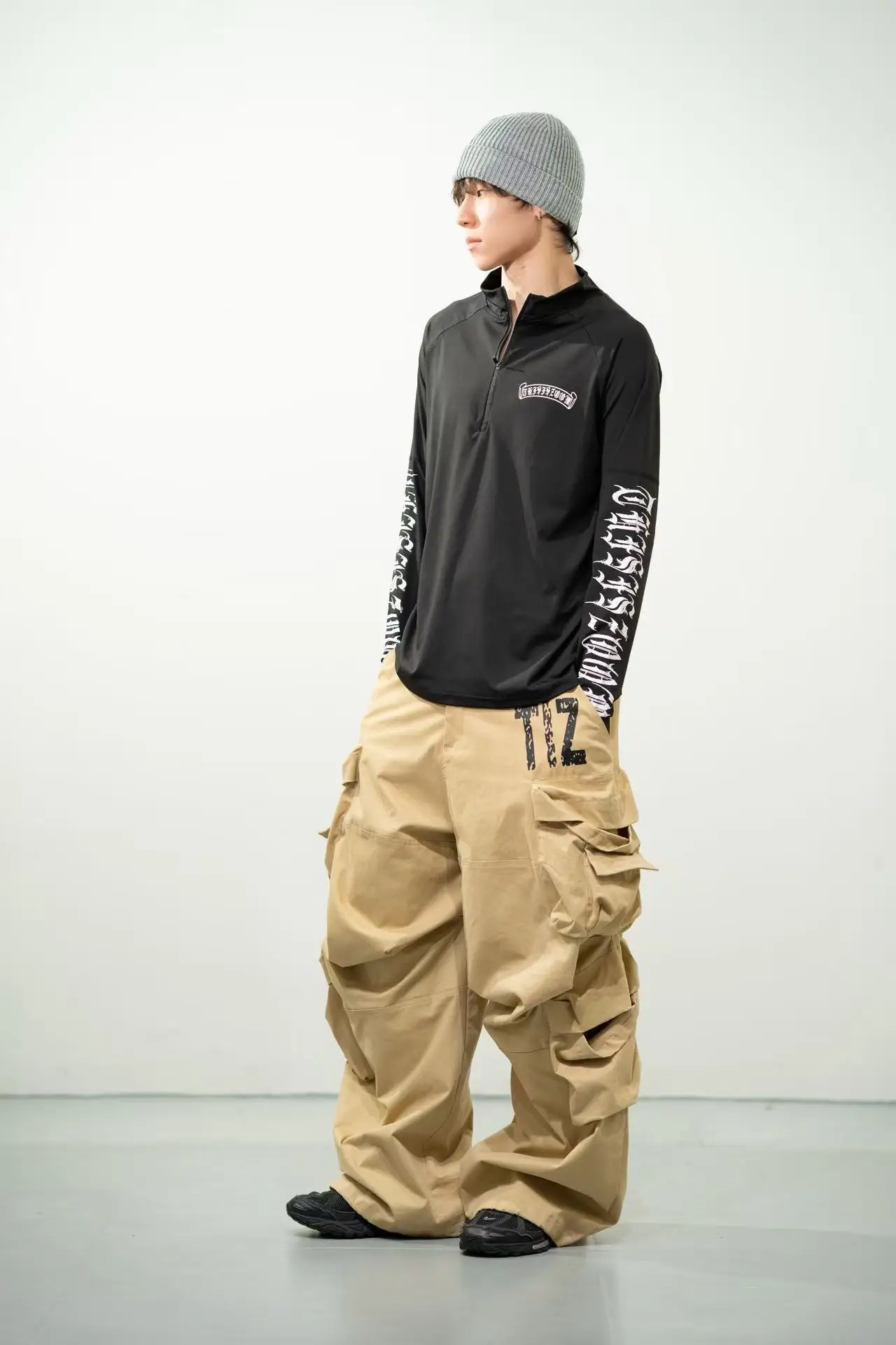 

Qui Dry Loose Fit Long Sve T-irt ex Street Sle Letter Print Casual Top for Autumn Cotton Polyester Blend