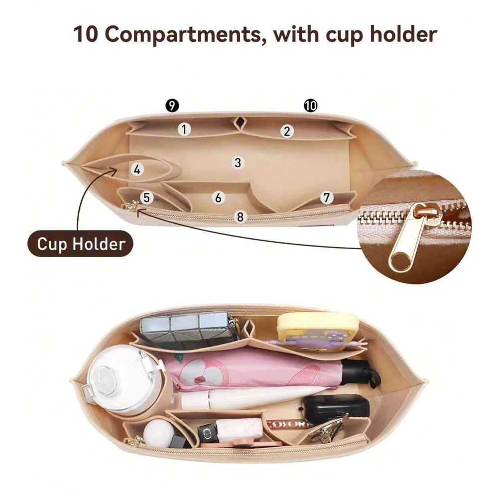 Felt Zipper Purse Wallet Organizer Insert for Handbags Storage Bag Organizer